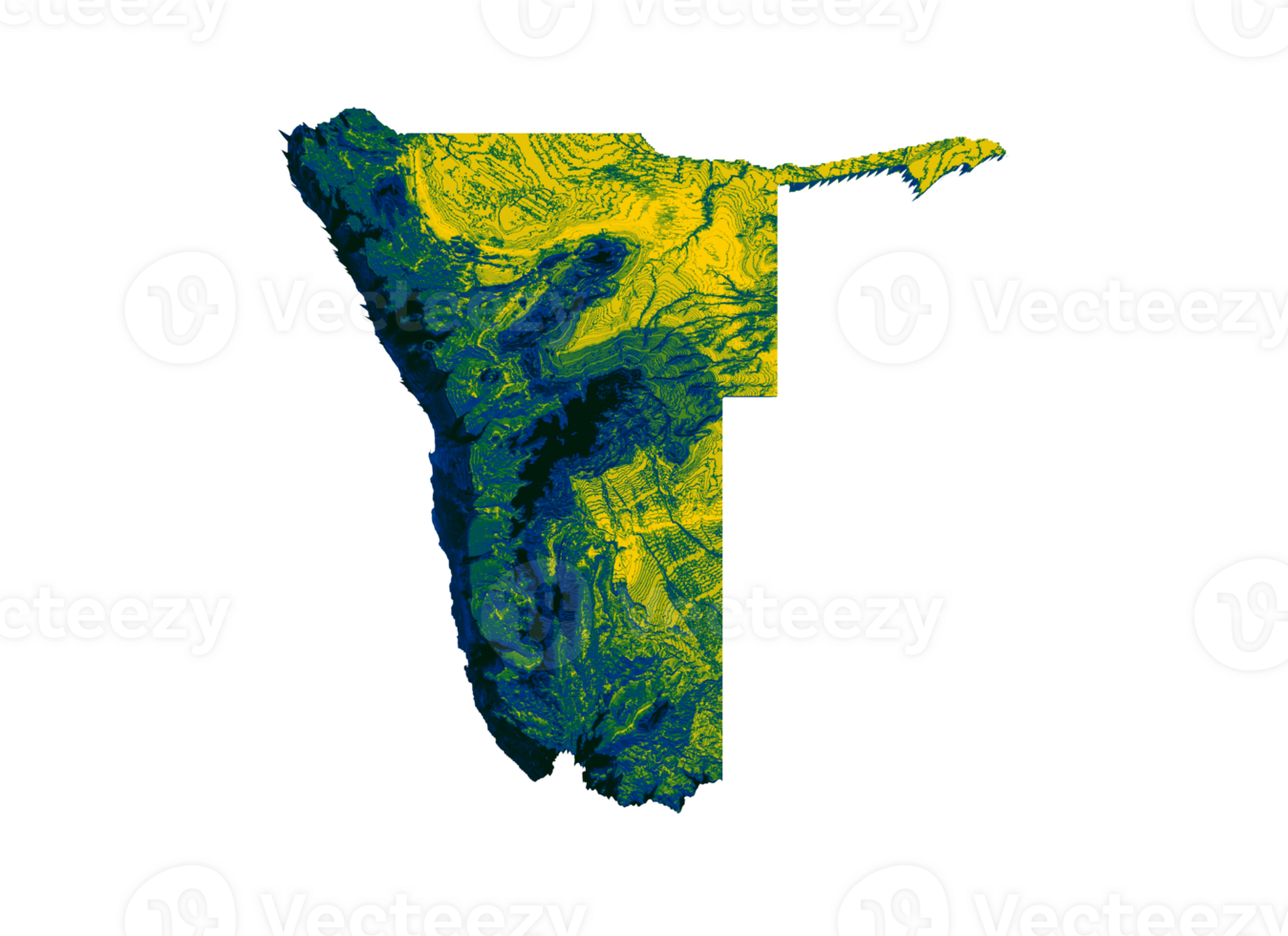 Namibia mapa con el bandera colores amarillo verde azul y rojo sombreado alivio mapa 3d ilustración png