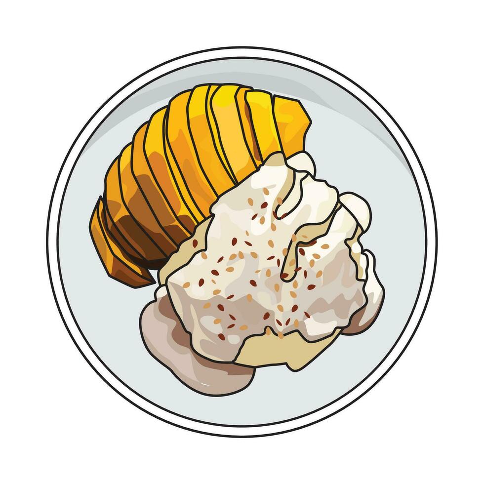 Mango sticky rice vector illustration, suitable for sticker and graphic design elements