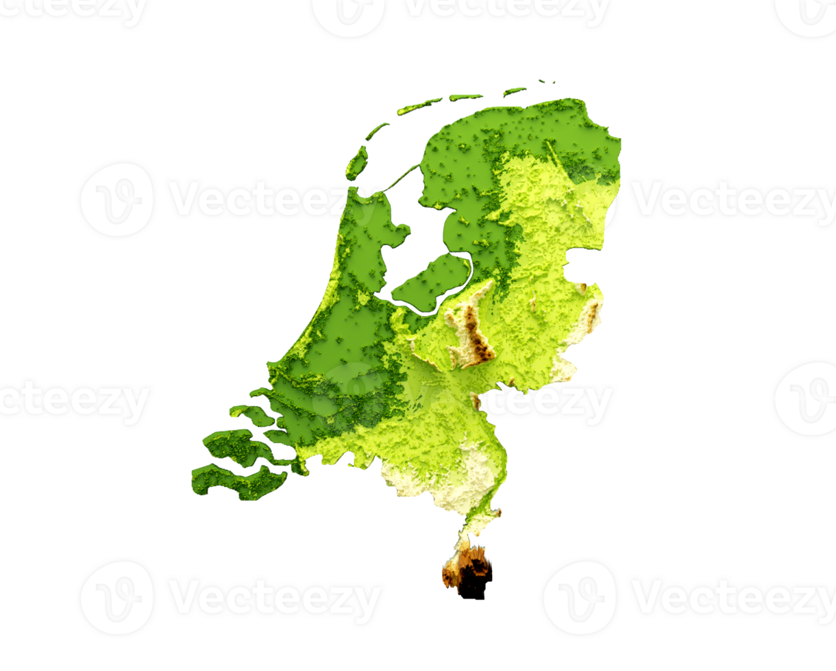 Netherlands Map Shaded relief Color Height map 3d illustration png