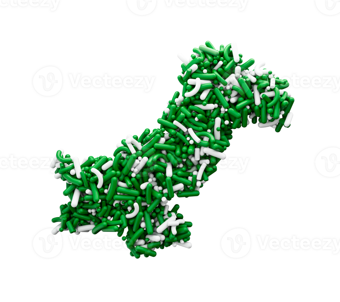 Pakistan Map made with green and white sprinkles 3d illustration png