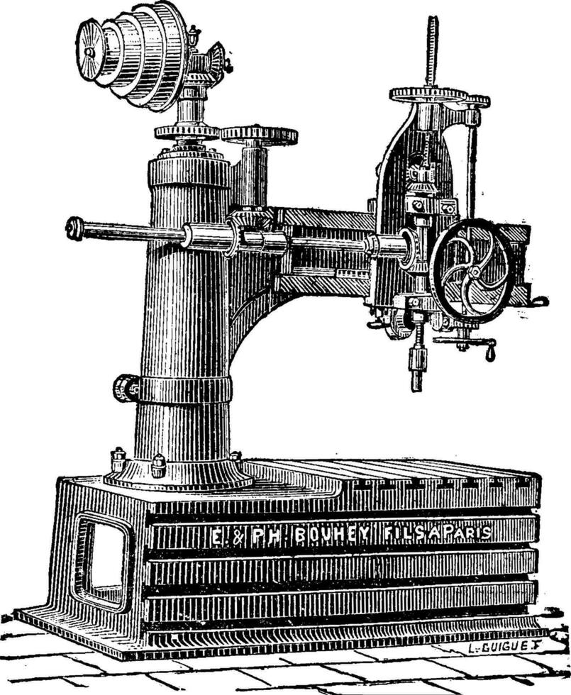 máquina a perforación radial, Clásico grabado. vector