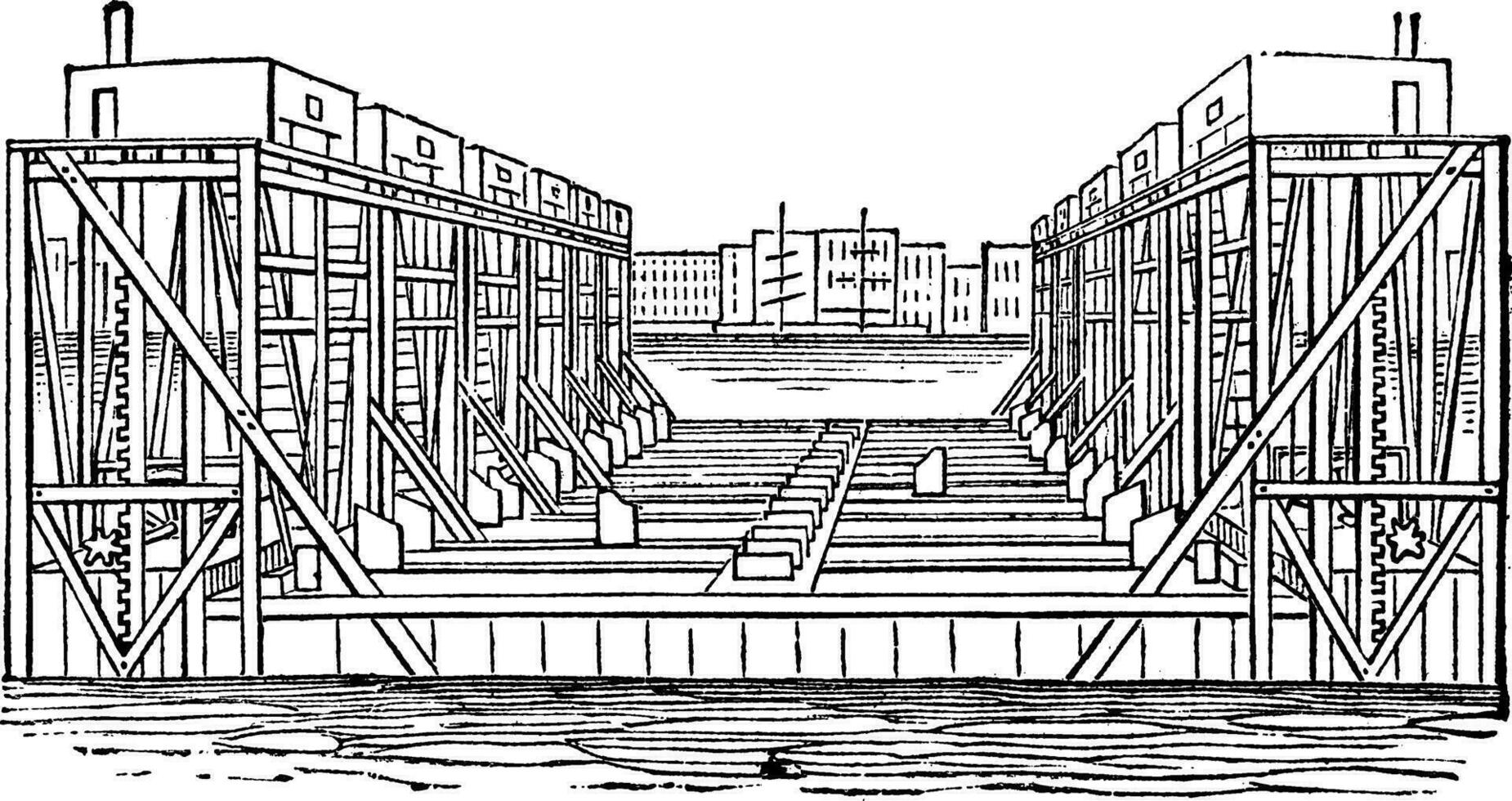 Floating Basin vintage engraving vector