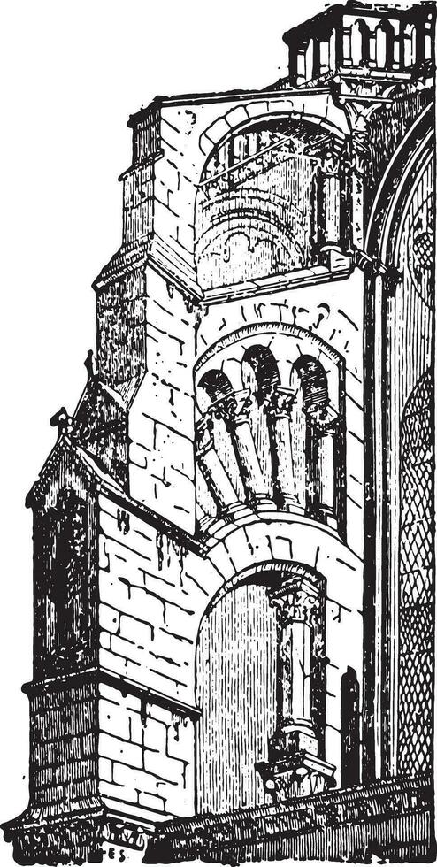 Buttress Chartres, vintage engraving. vector