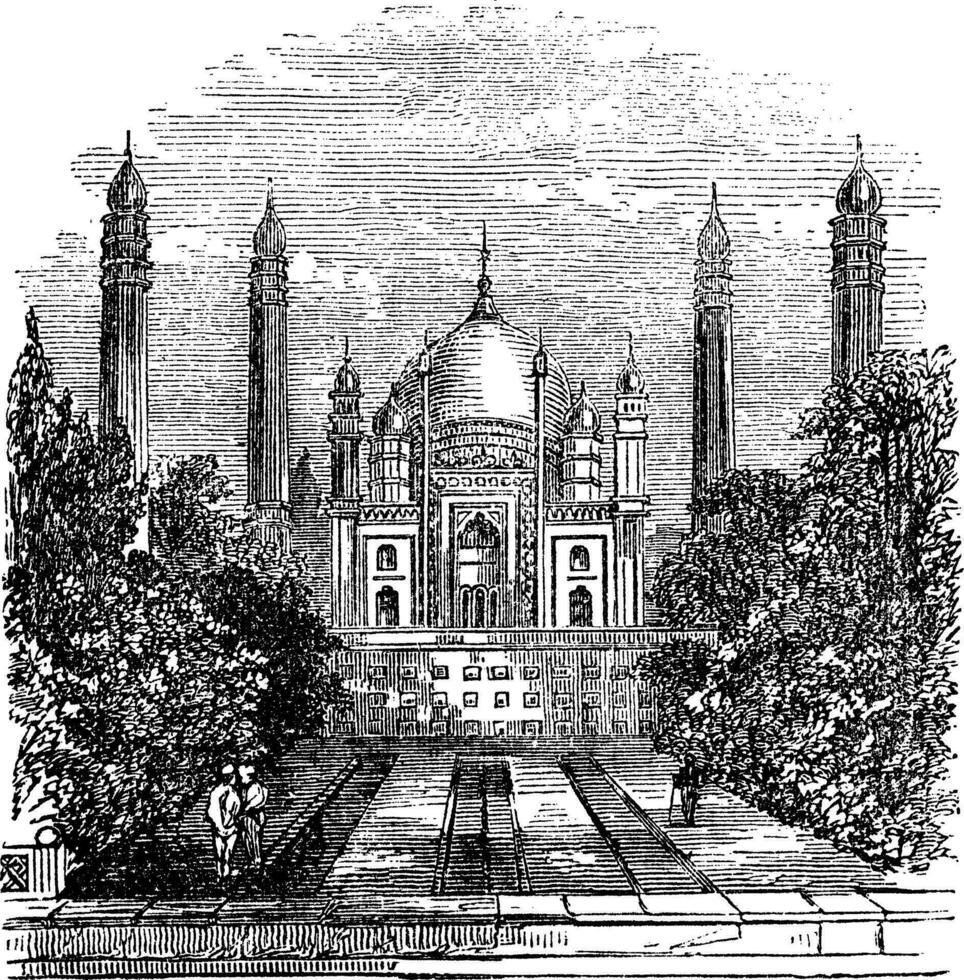 Badshahi Mosque vintage engraving vector