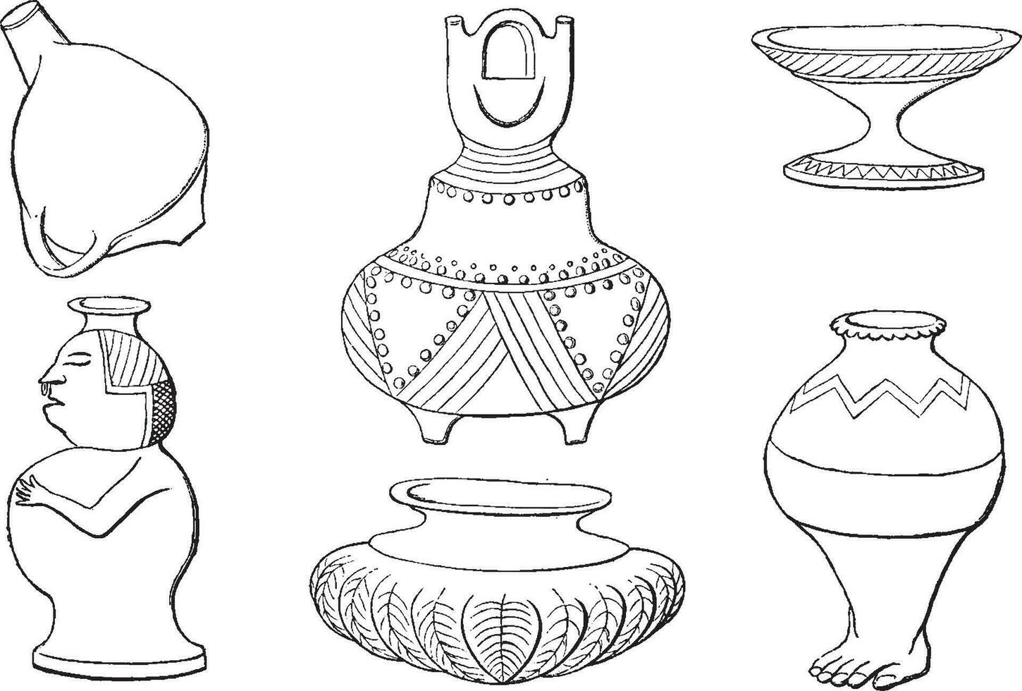 Indian antiquities, Objects in the ground, vintage engraving. vector