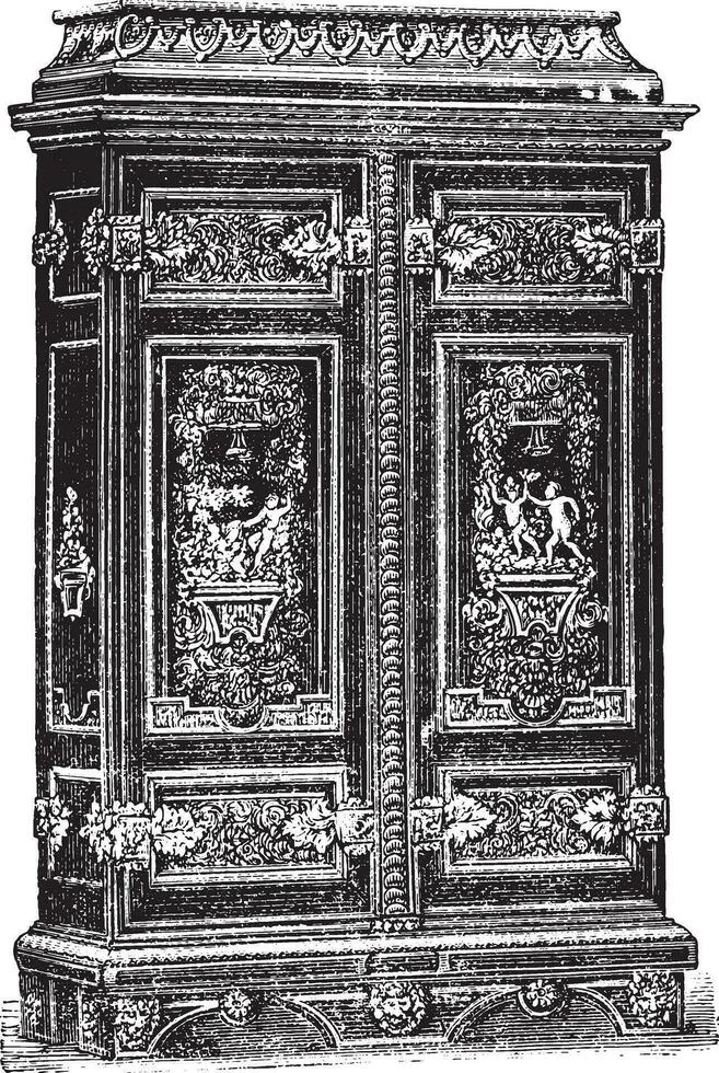 Louis XIV cabinet style genre Ornament, vintage engraving. vector