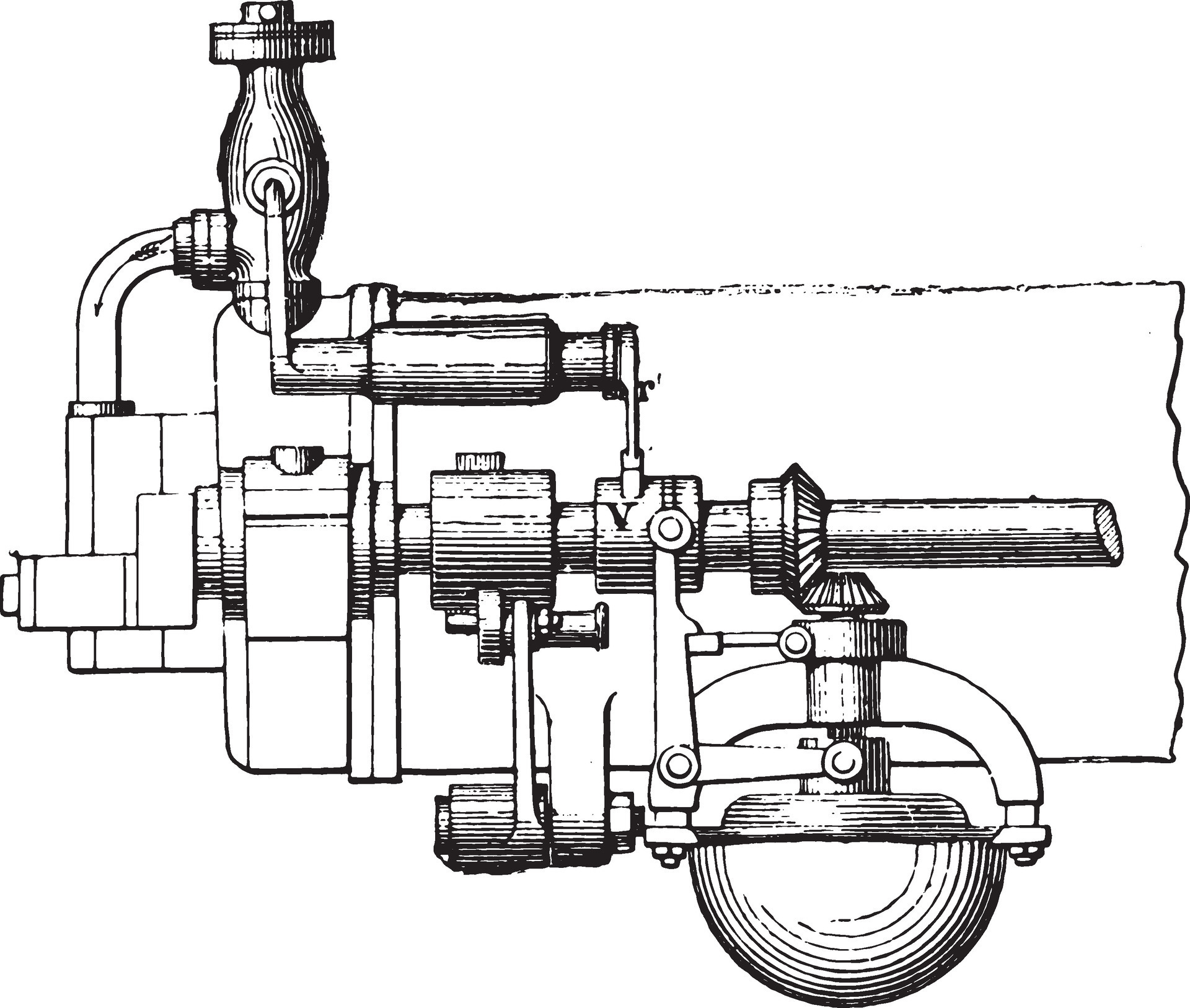 Otto engine governor, front view, vintage engraving. 35144603 Vector