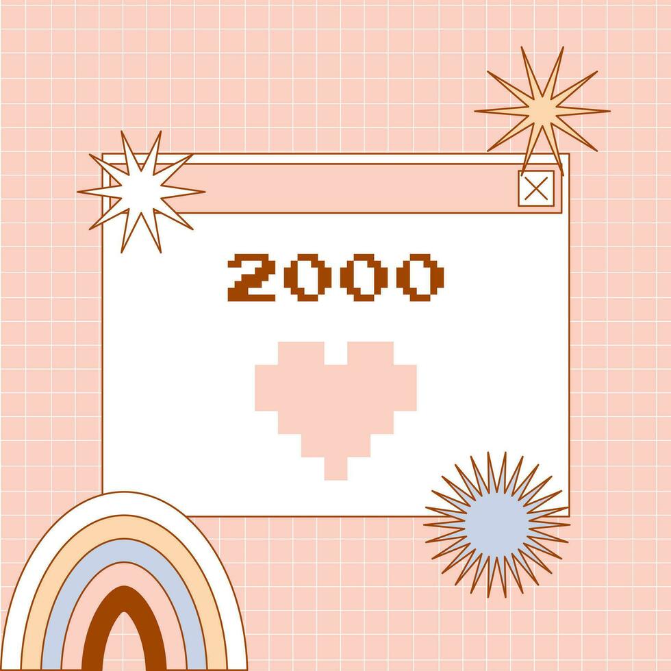 User Interface y2k sticker. Retro card browser window, rainbow. Nostalgia pc elements and operating system. Delicate pastels vector illustration.