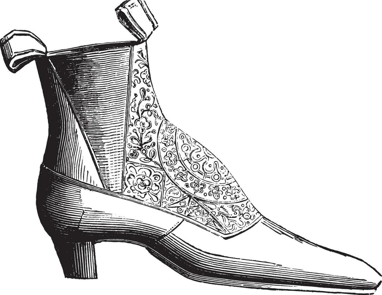 tobillo bota bajo elástico seda, Clásico grabado. vector