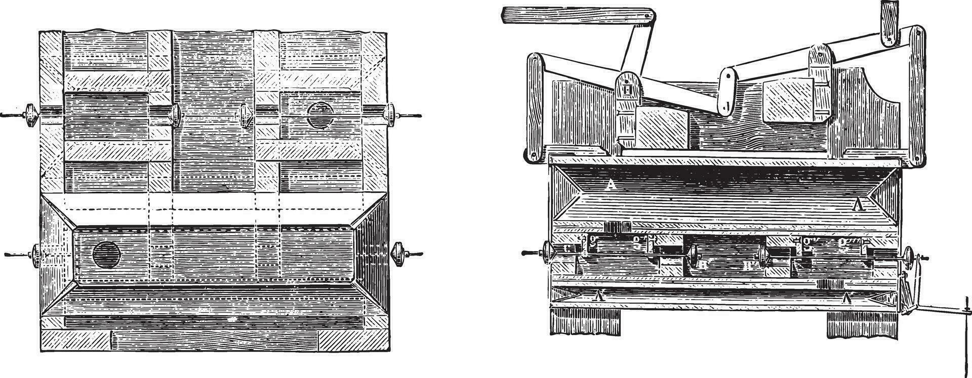 aire motor cortes un doble efecto a funcionar tracción registros, Clásico grabado. vector