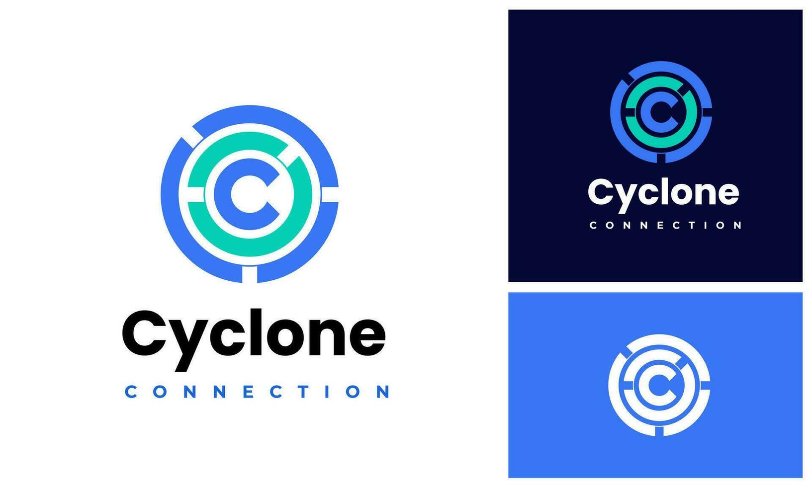 Modern initial letter C with circle circular center rotation for technology connection logo design vector