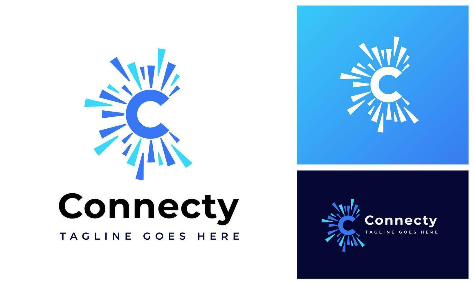 Sparkle initial letter C with abstract circular center circle for technology connection logo design vector