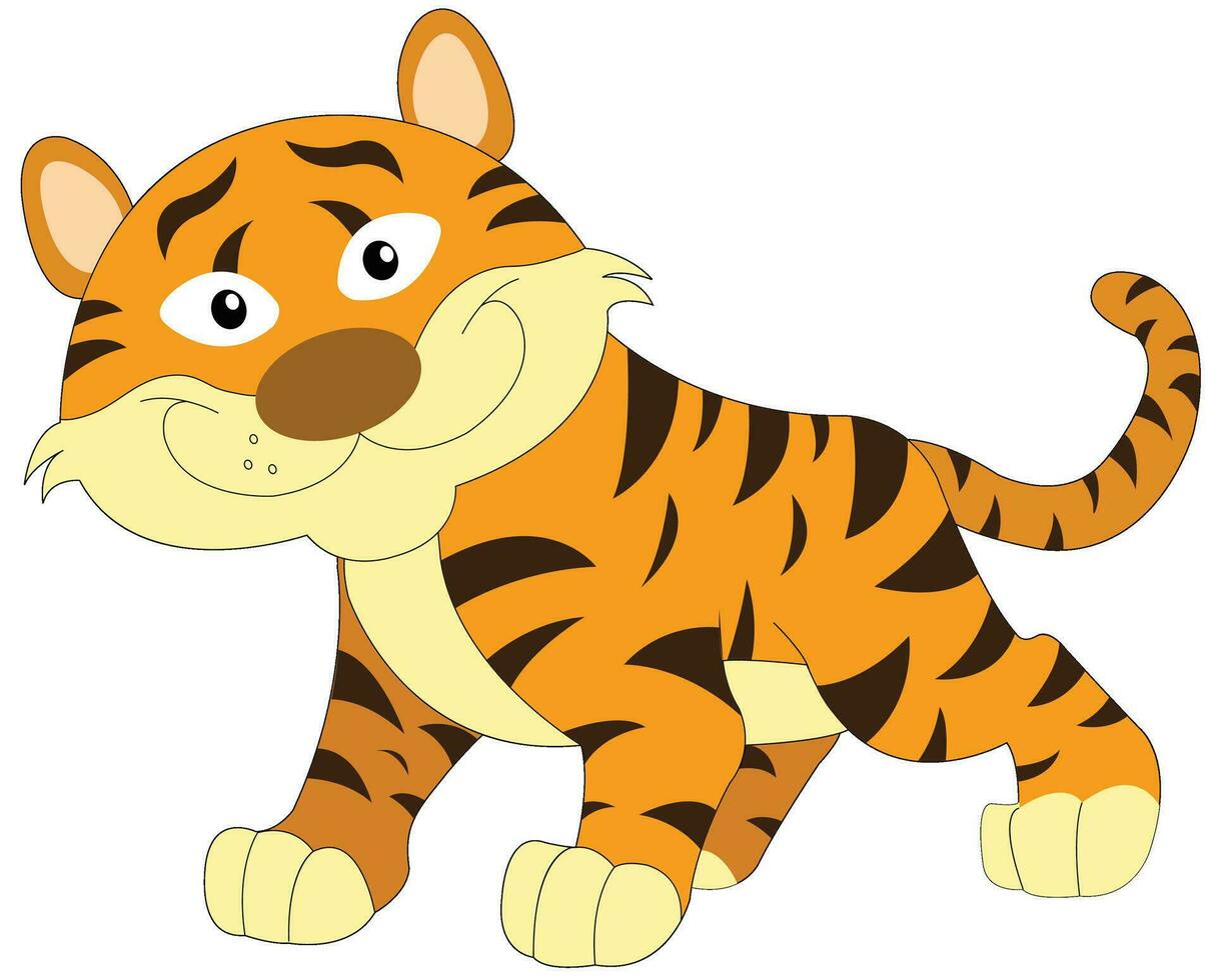Cute orange and brown tiger, illustration vector