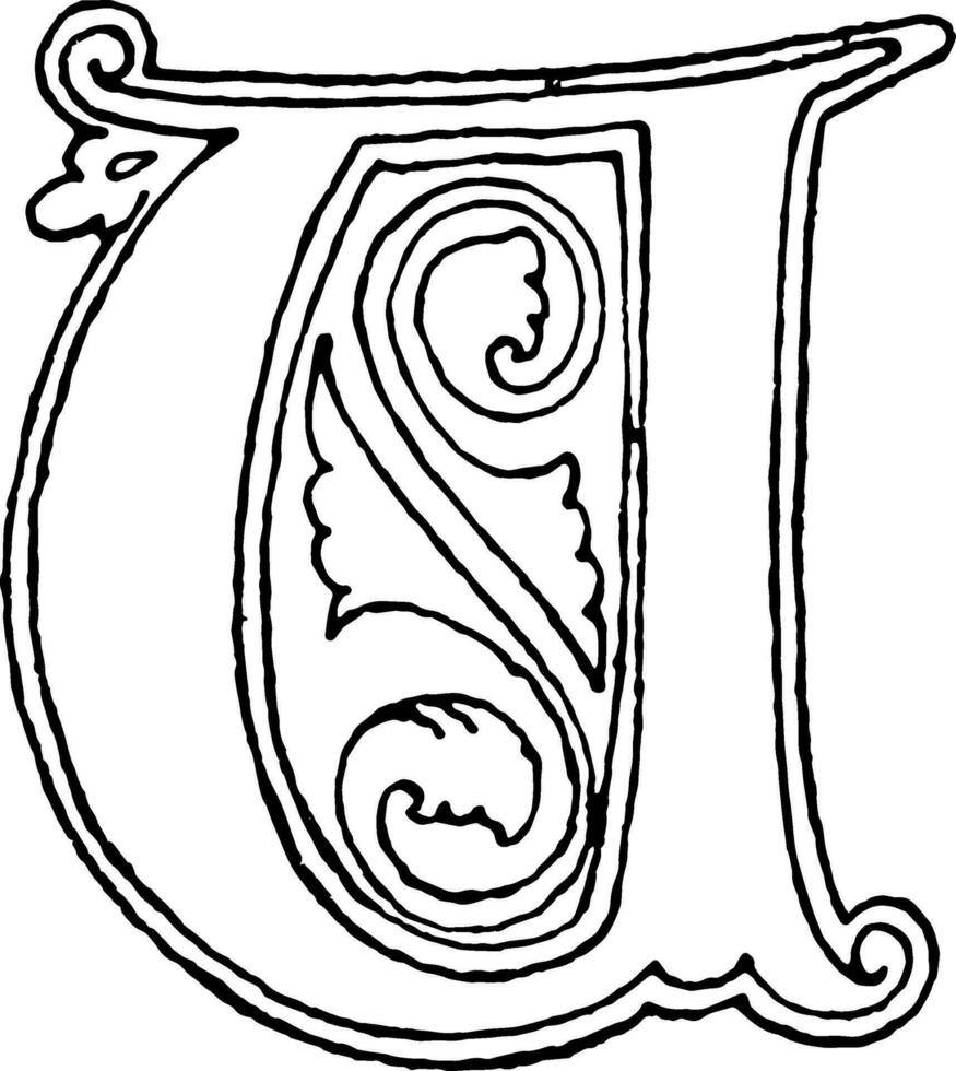 Gothic Uncial of V, vintage illustration. vector