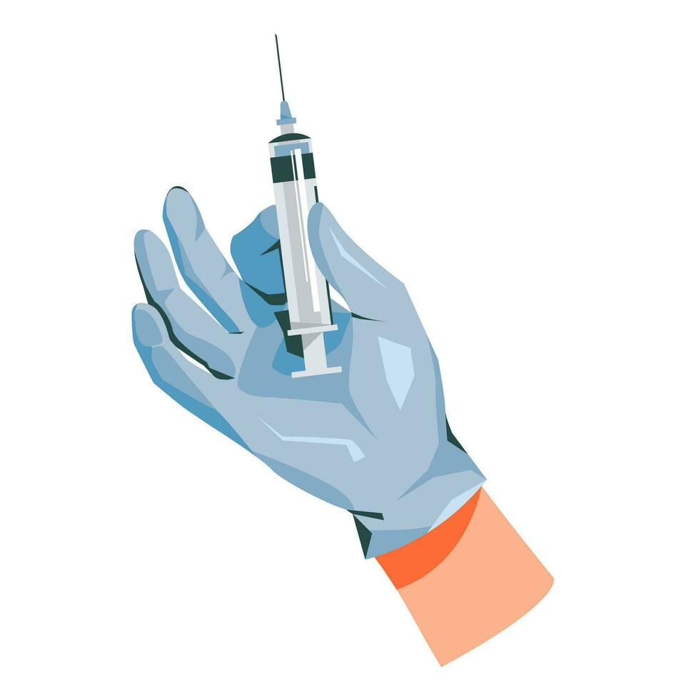 World Immunization. Hand with syringe. Syringe with vaccine. Cartoon vector flat illustration.