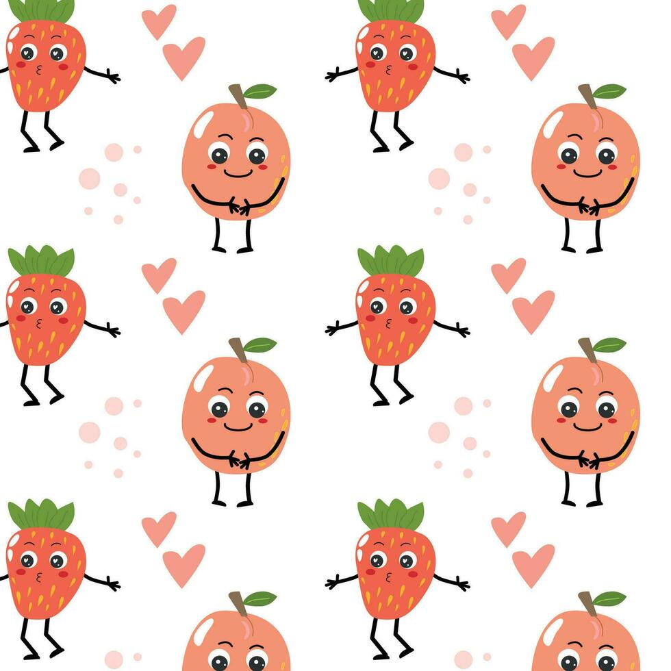 cute fruits strawberry and peach fabric pattern vector