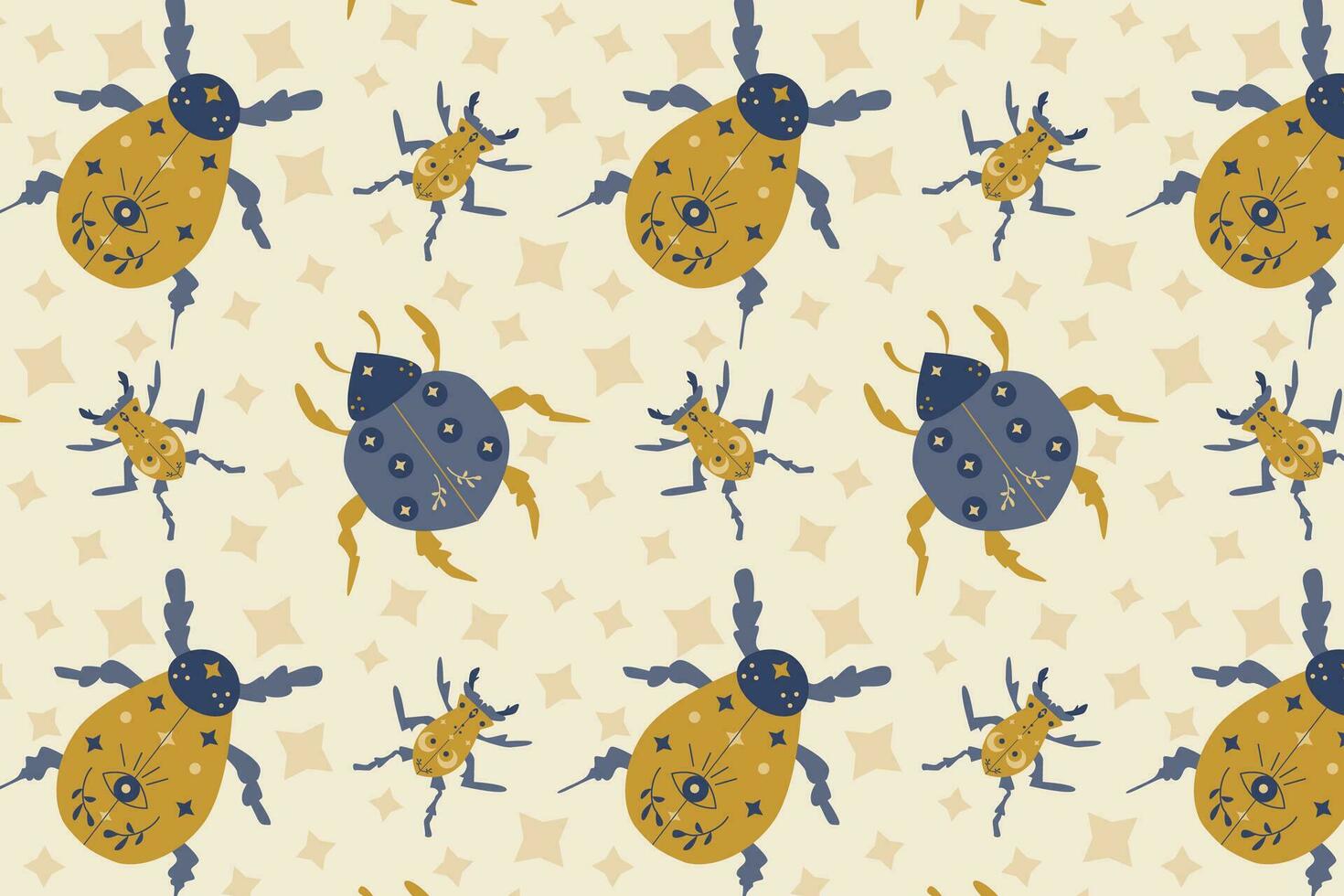 magic pattern with cute insect ladybird and bug vector