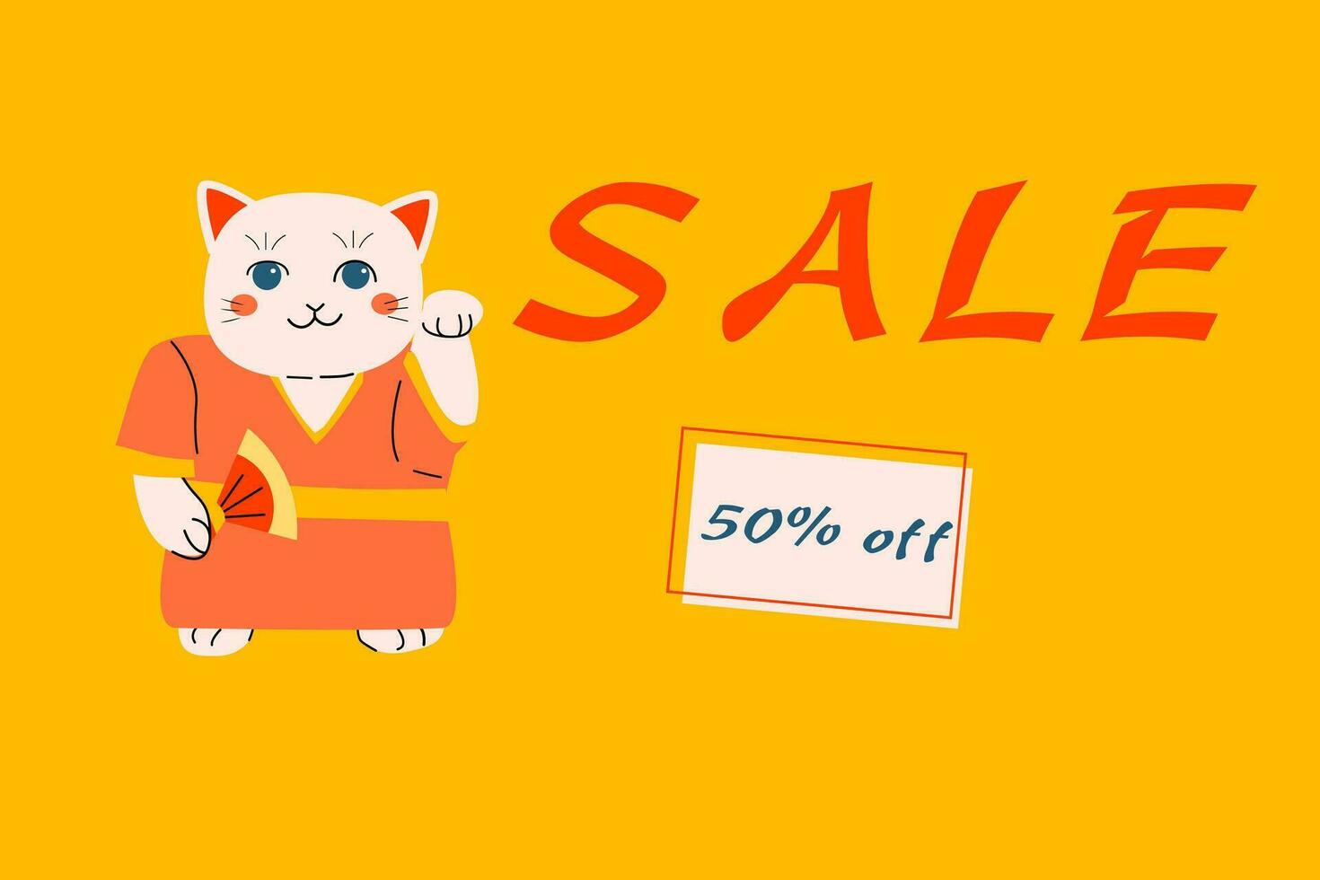 sale banner with japanese cat in kimono maneki vector