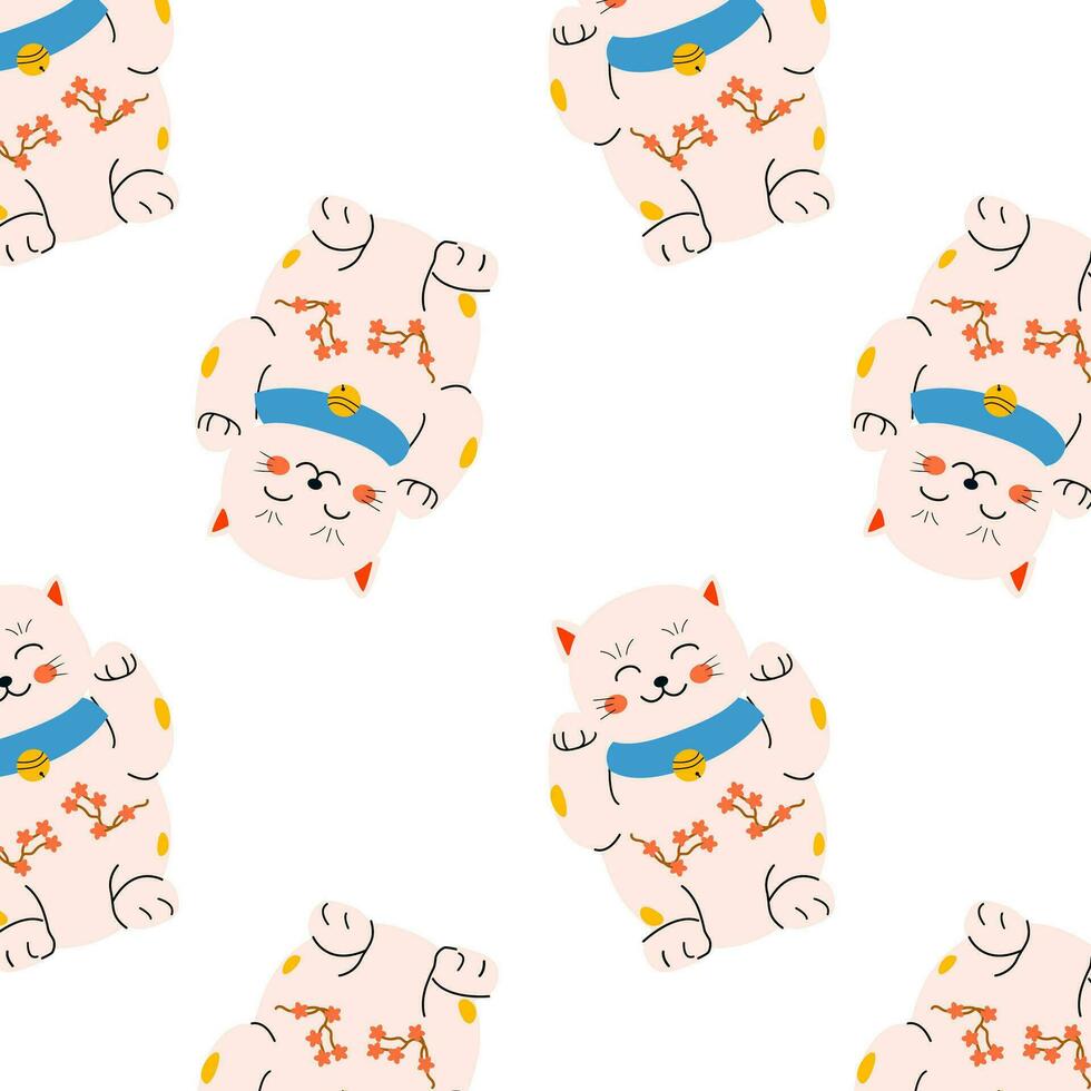 seamless pattern with kawai cat nursery design vector