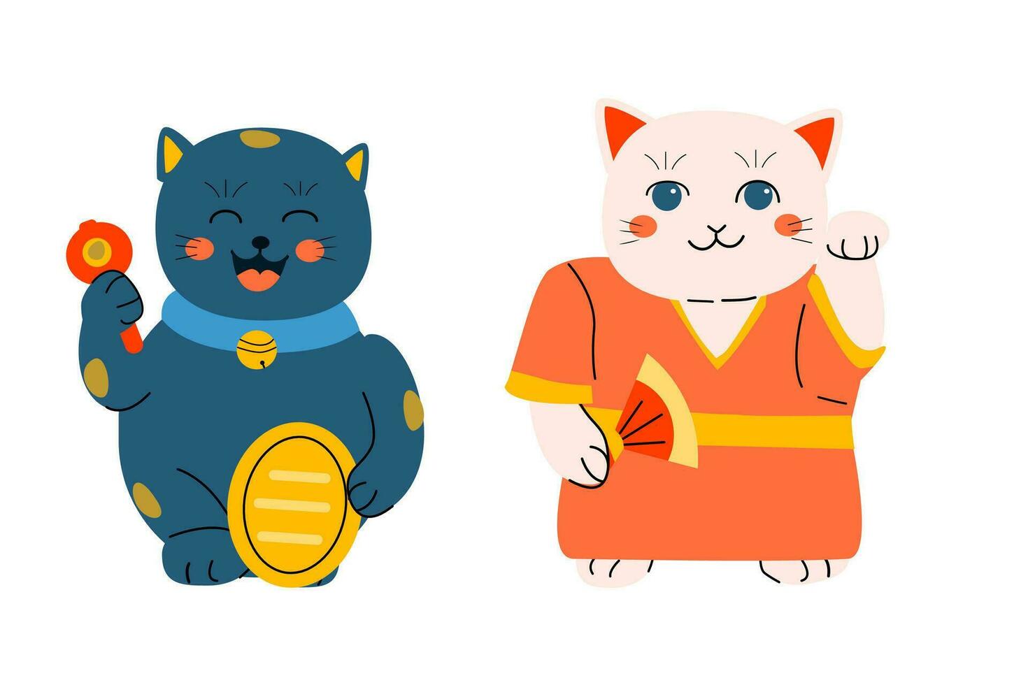 linda asiático gatito en kimono conjunto de gato maneki neko vector