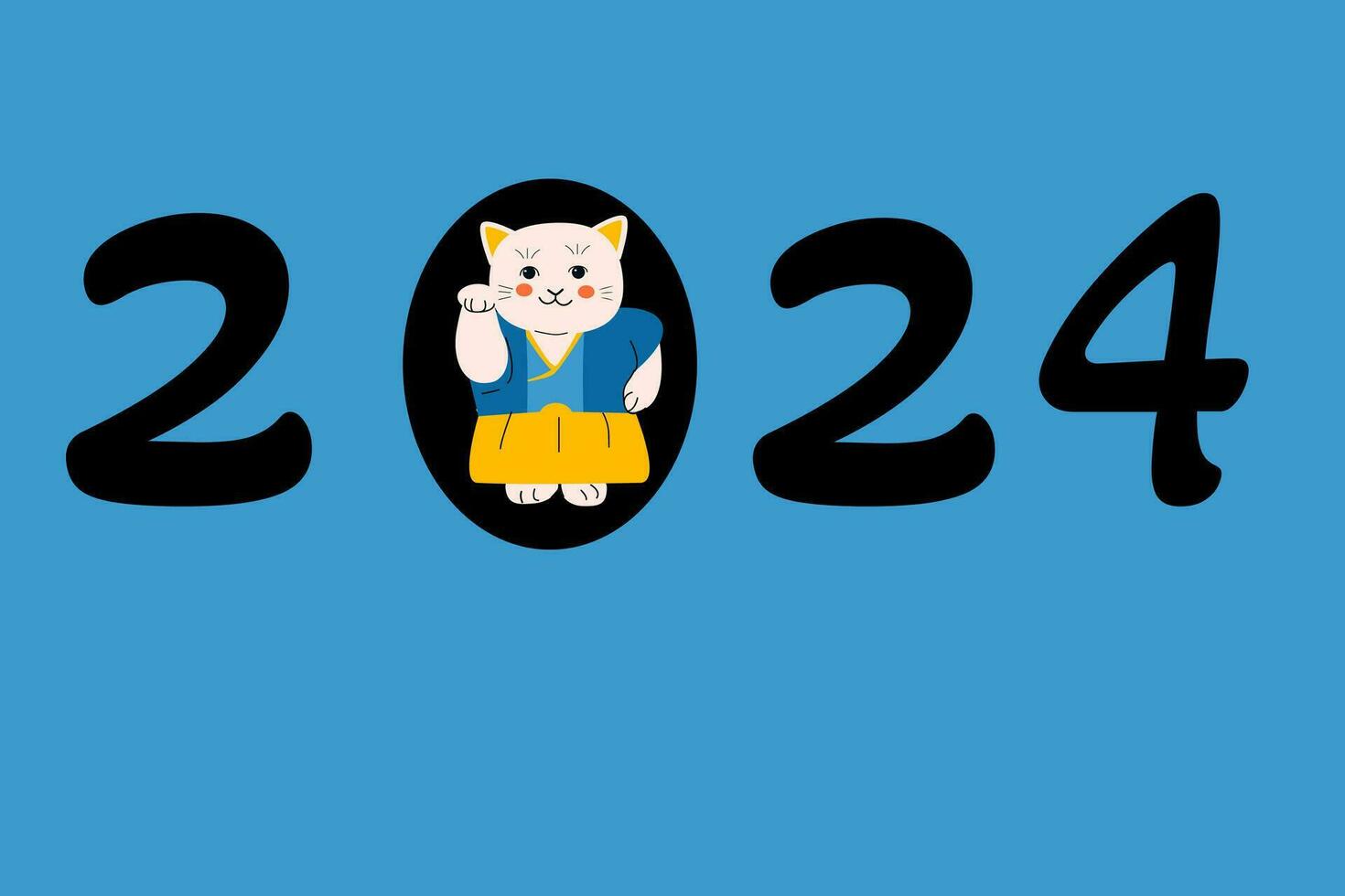 2024 year card design with cat as simbol luck. vector