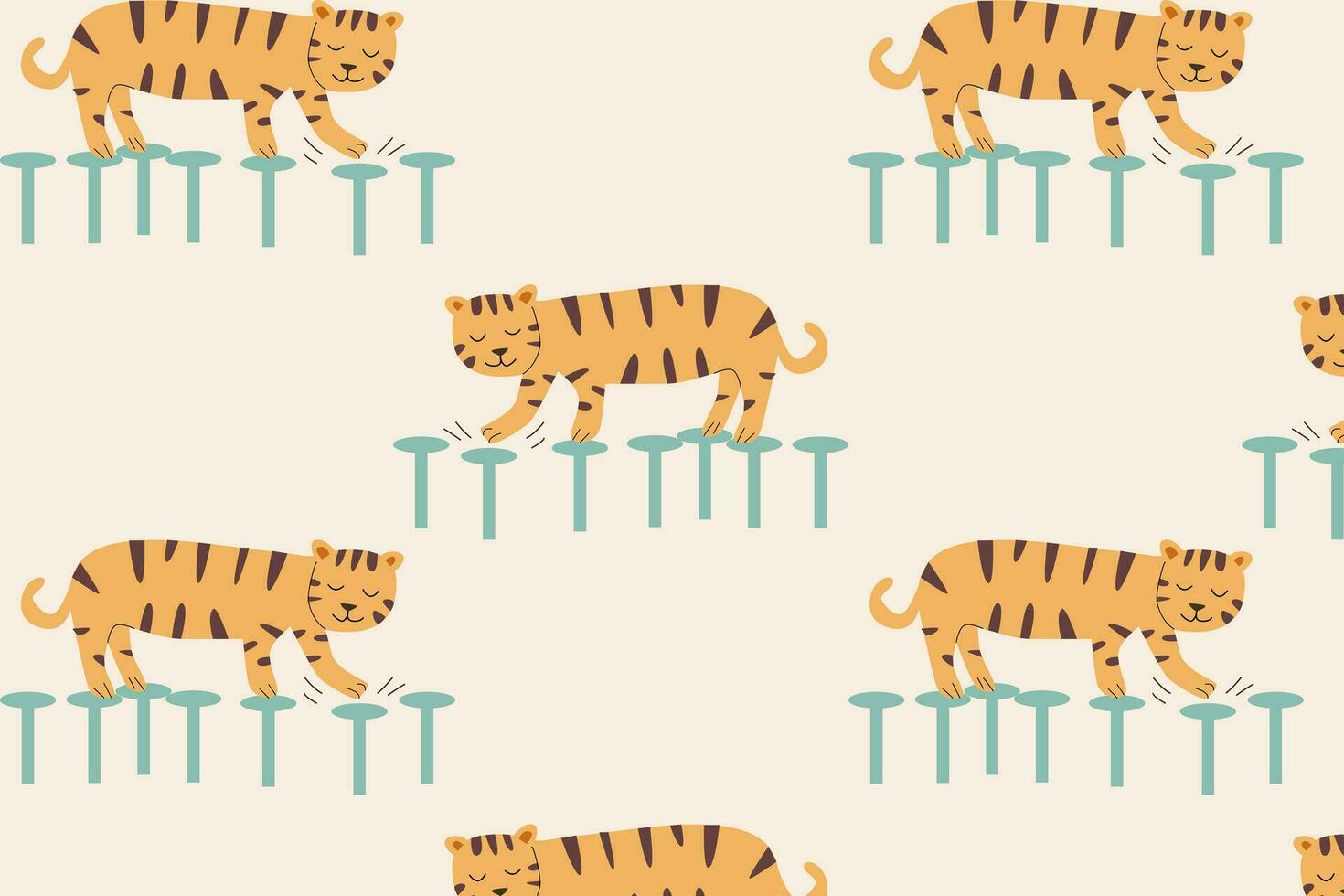 cute cartoon tiger in retro color seamless pattern vector