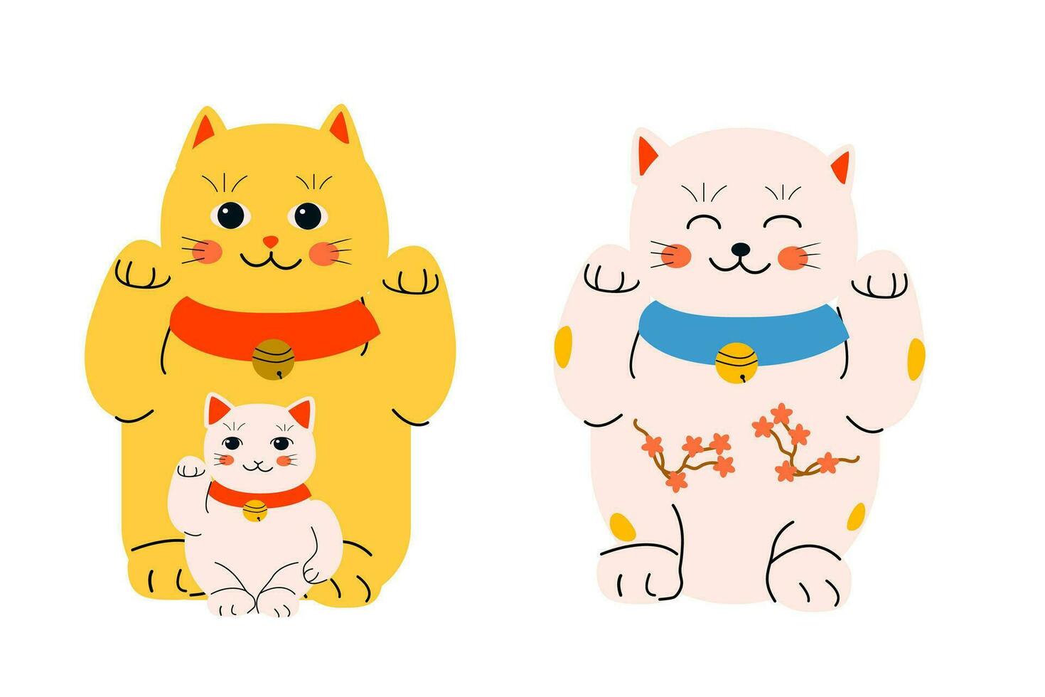 oriental neko gatos figurilla como símbolo riqueza vector