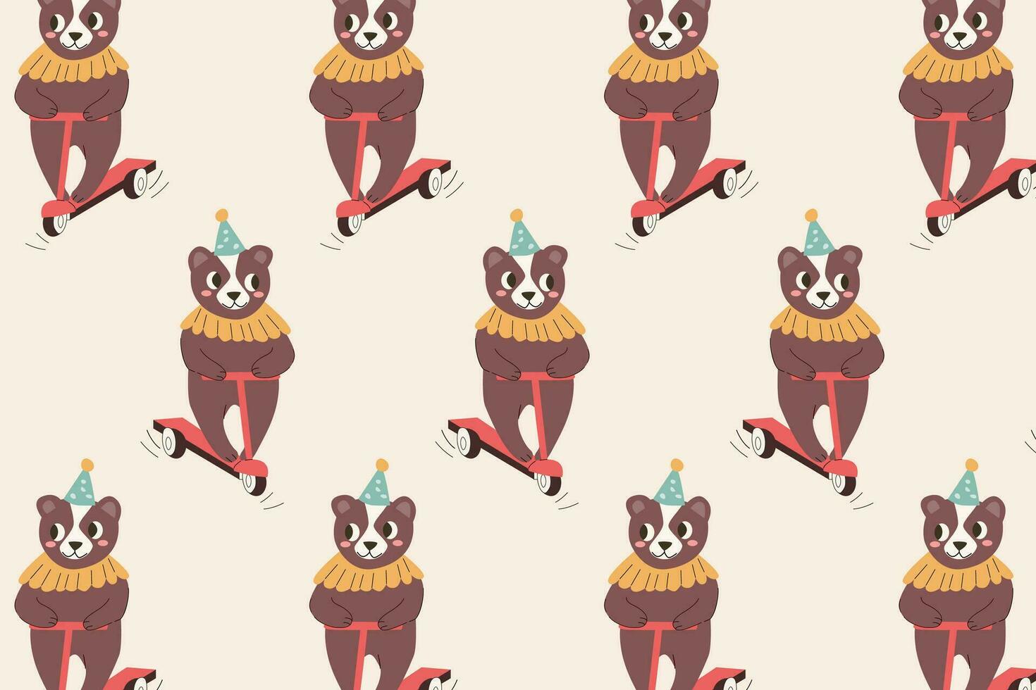 cute cartoon bear on scooter seamless pattern vector