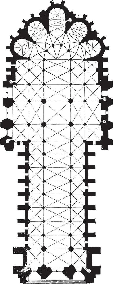 mapa de Reims catedral, Clásico grabado. vector