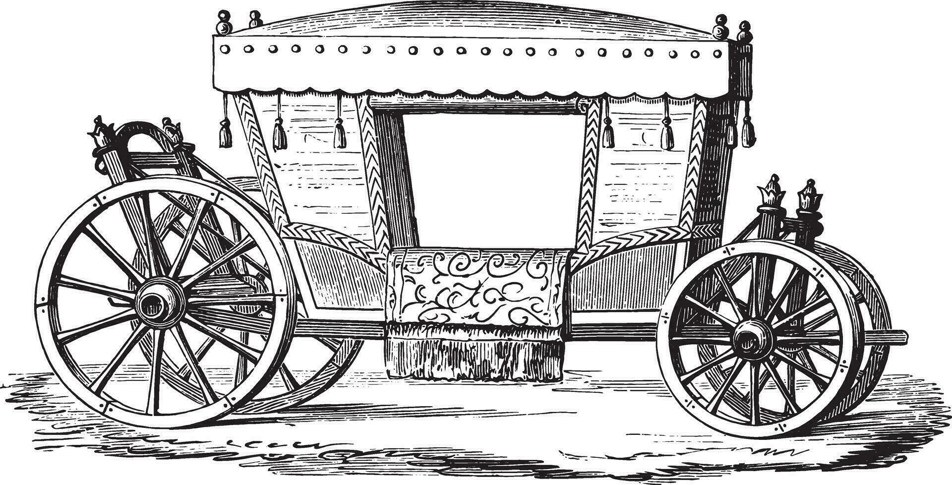 Carriage of Henri IV, vintage engraving. vector