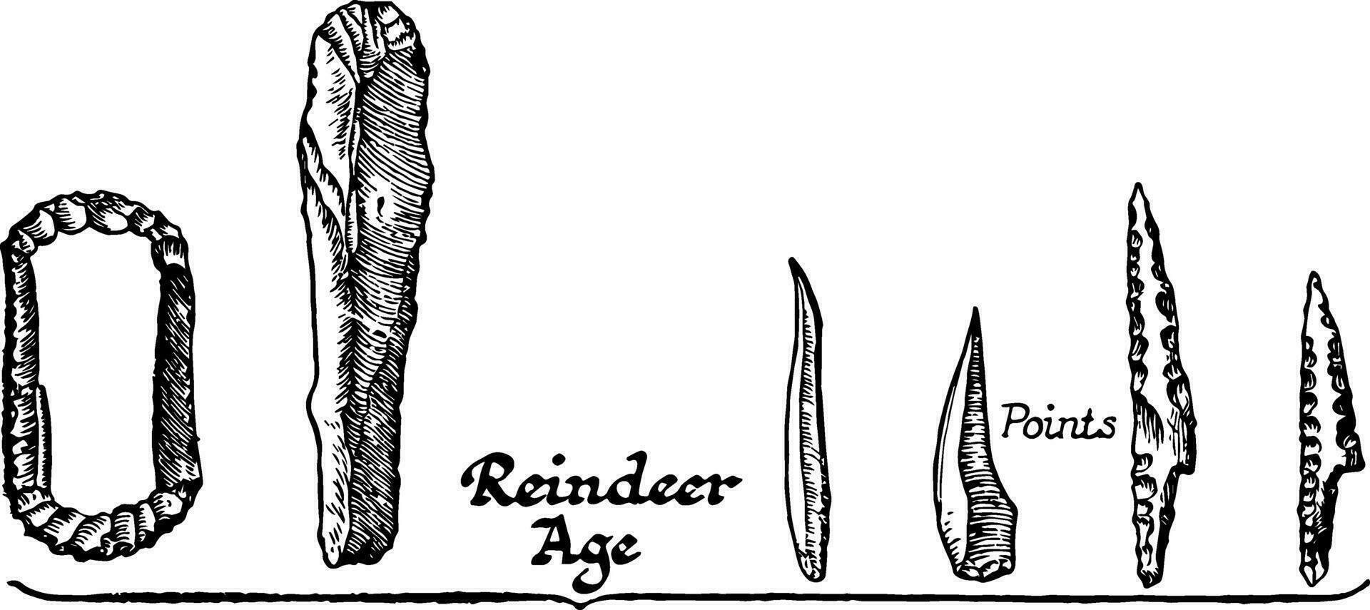 Reindeer Age Stone Implements vintage illustration. vector