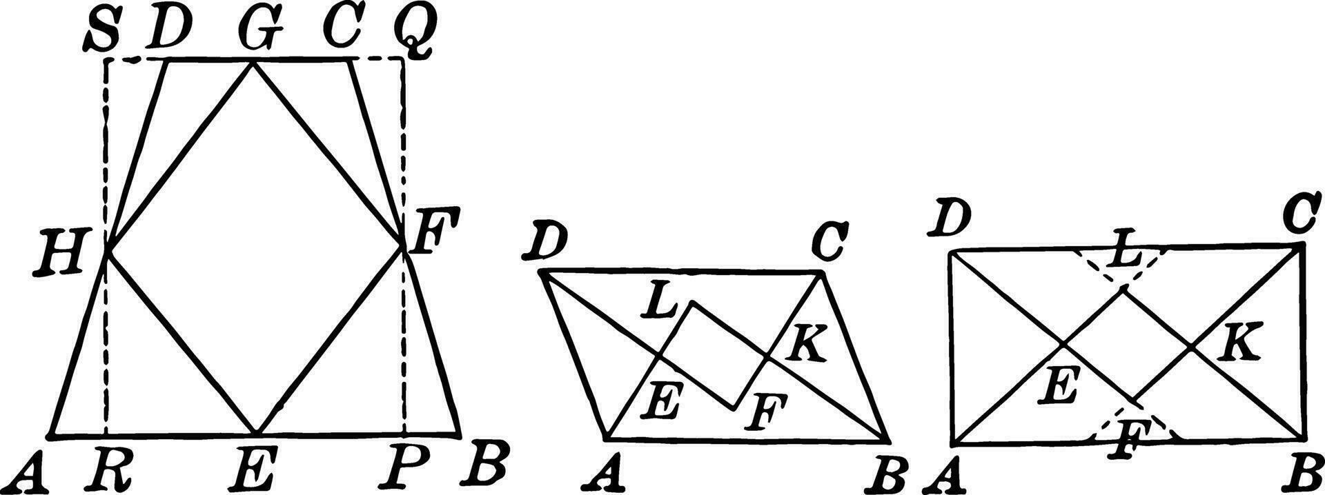 Trapezoids With Lines Joining Midpoints vintage illustration. vector