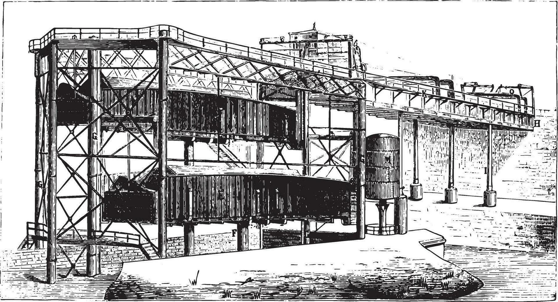 Anderton Elevator, vintage engraving. vector