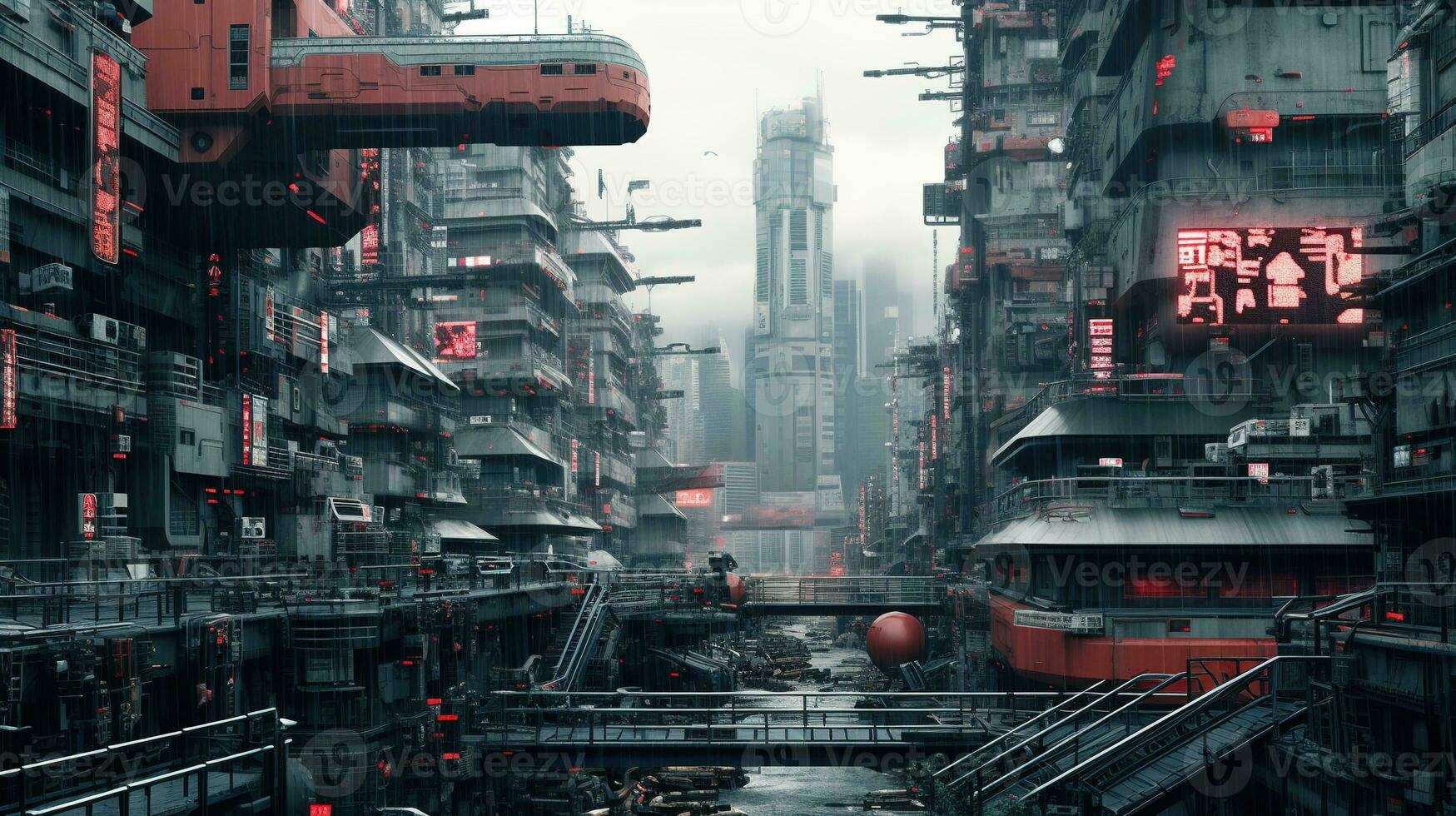 AI generated Generative AI, Futuristic Japanese city in cyberpunk style,  metaverse asian town, retro futurism photo