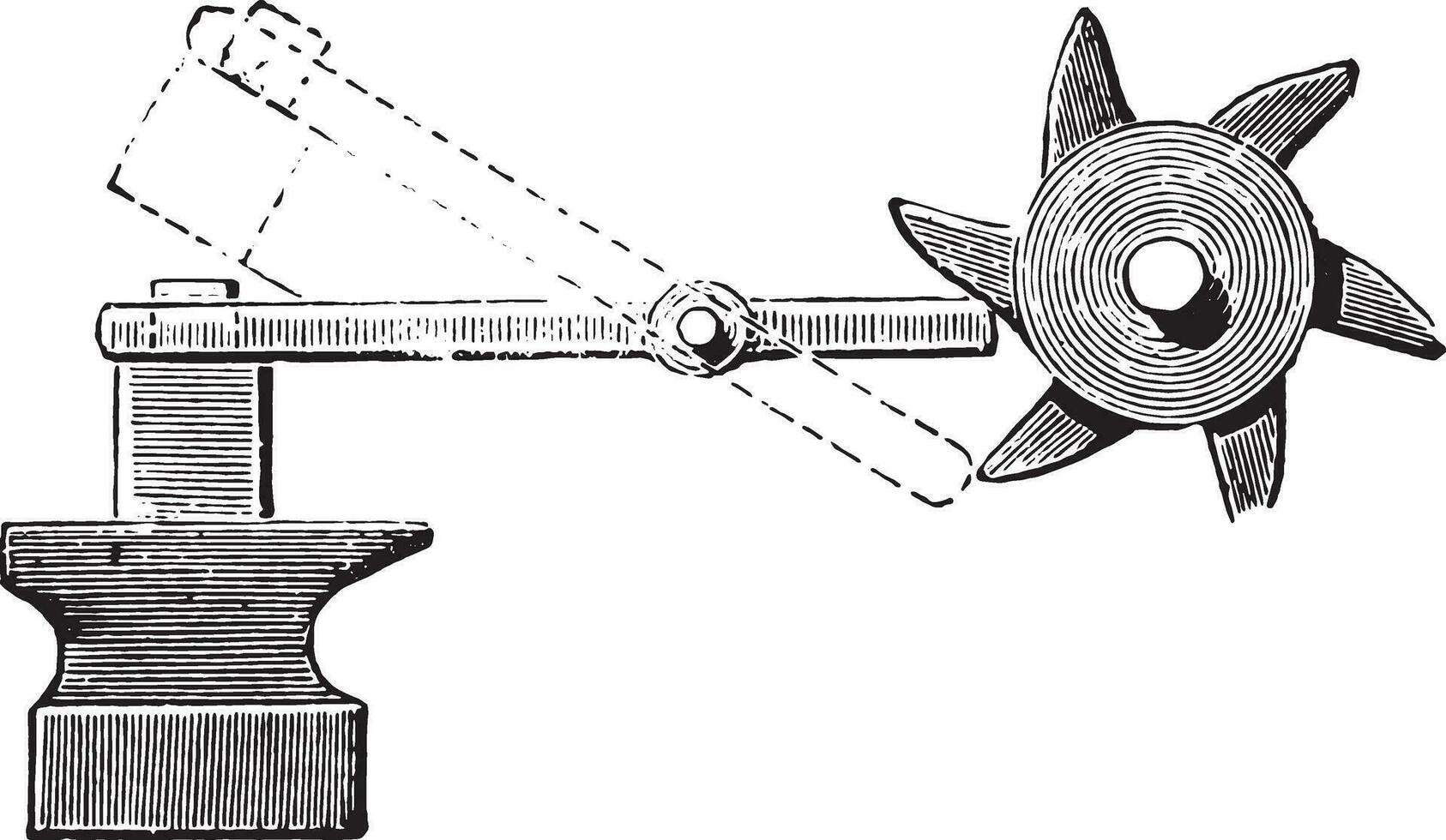 Camshaft applied to a hammer, vintage engraving. vector