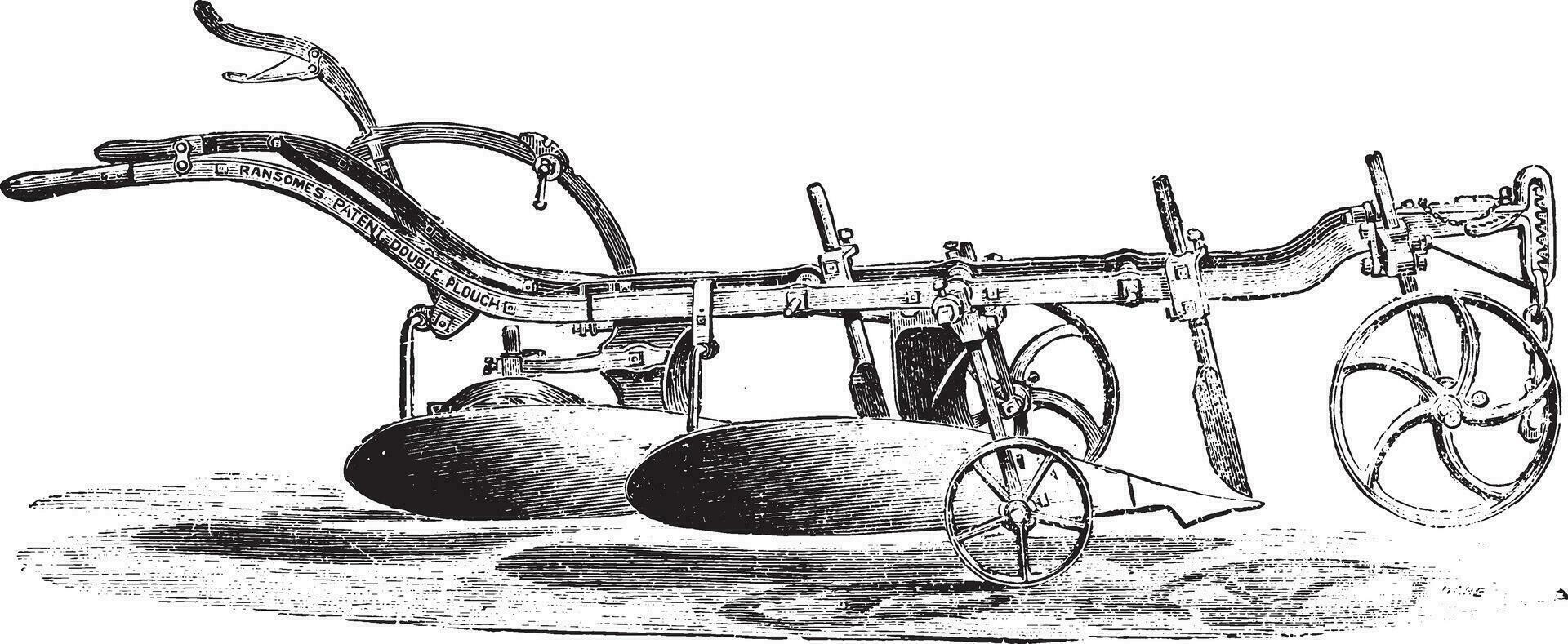 Bisoc unearthing lever, seen from earth to turn down the field, vintage engraving. vector