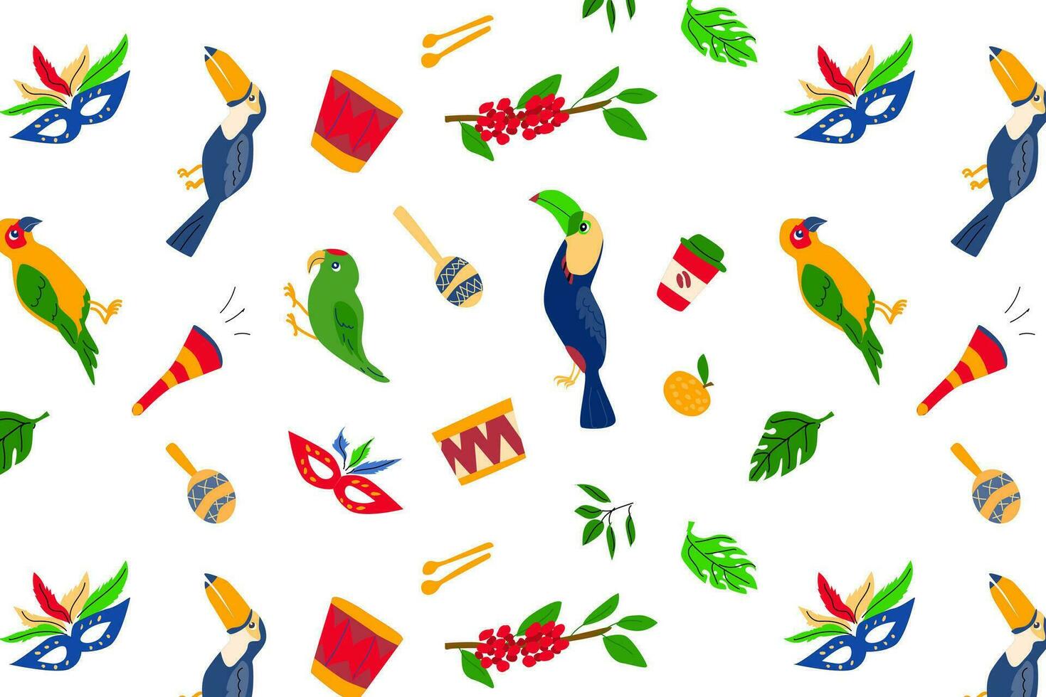 seamless pattern with parrots, toucans, mask vector