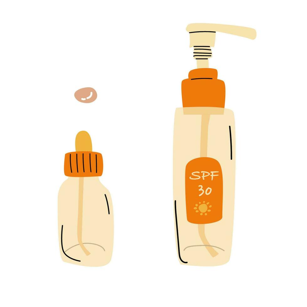 cosmetic serum and unscreen lotion for skin care. vector