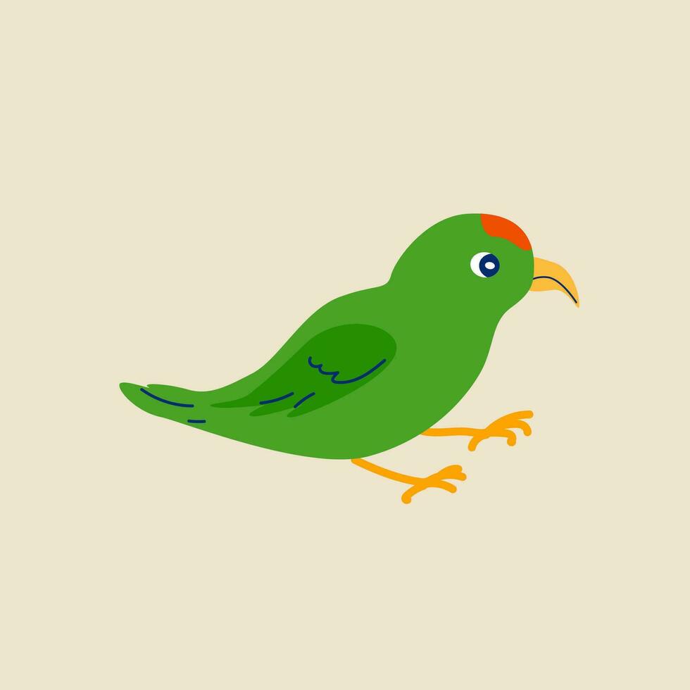 green cartoon character bird parrot with red spot vector