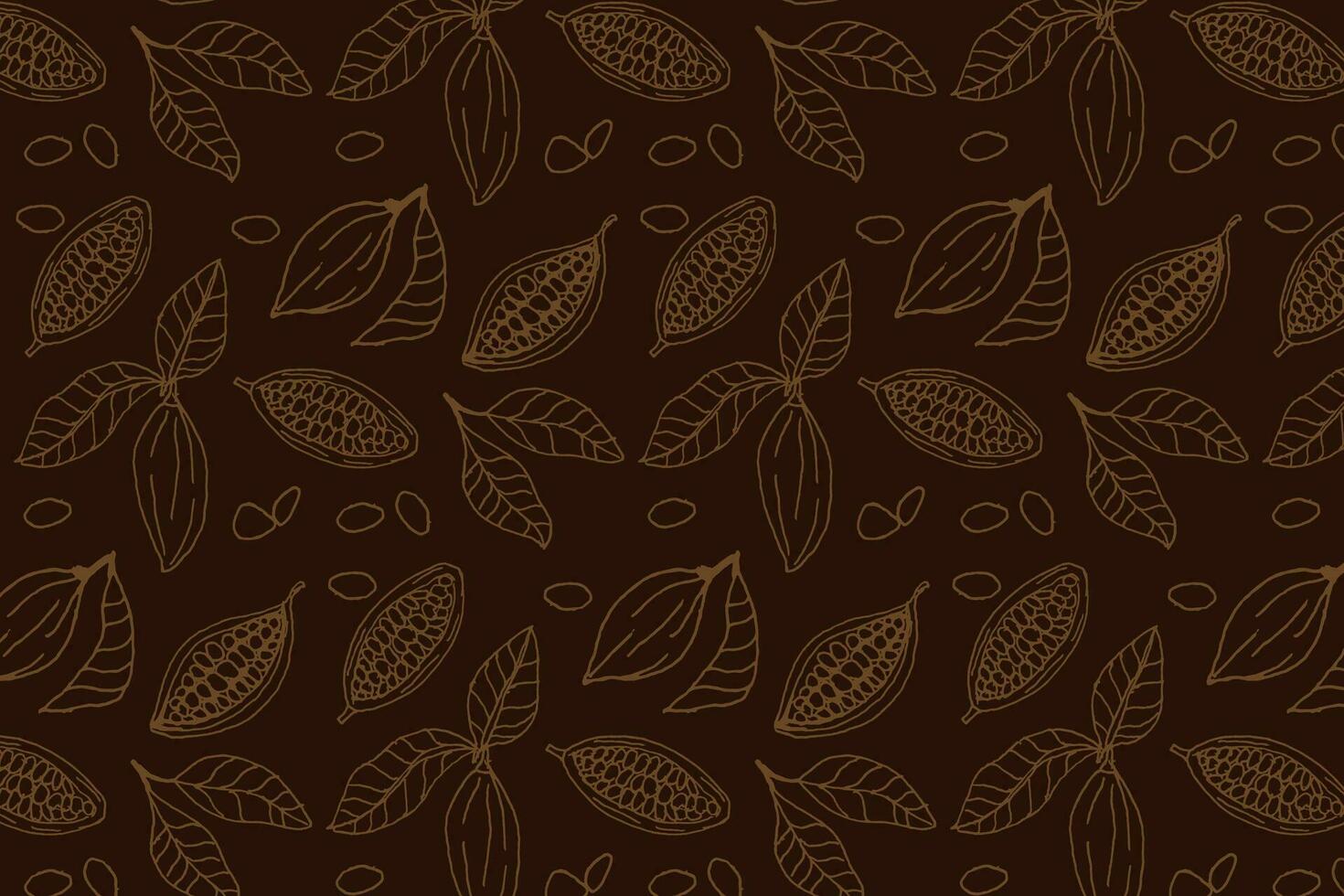 cocoa seamless pattern with beans and leaves vector