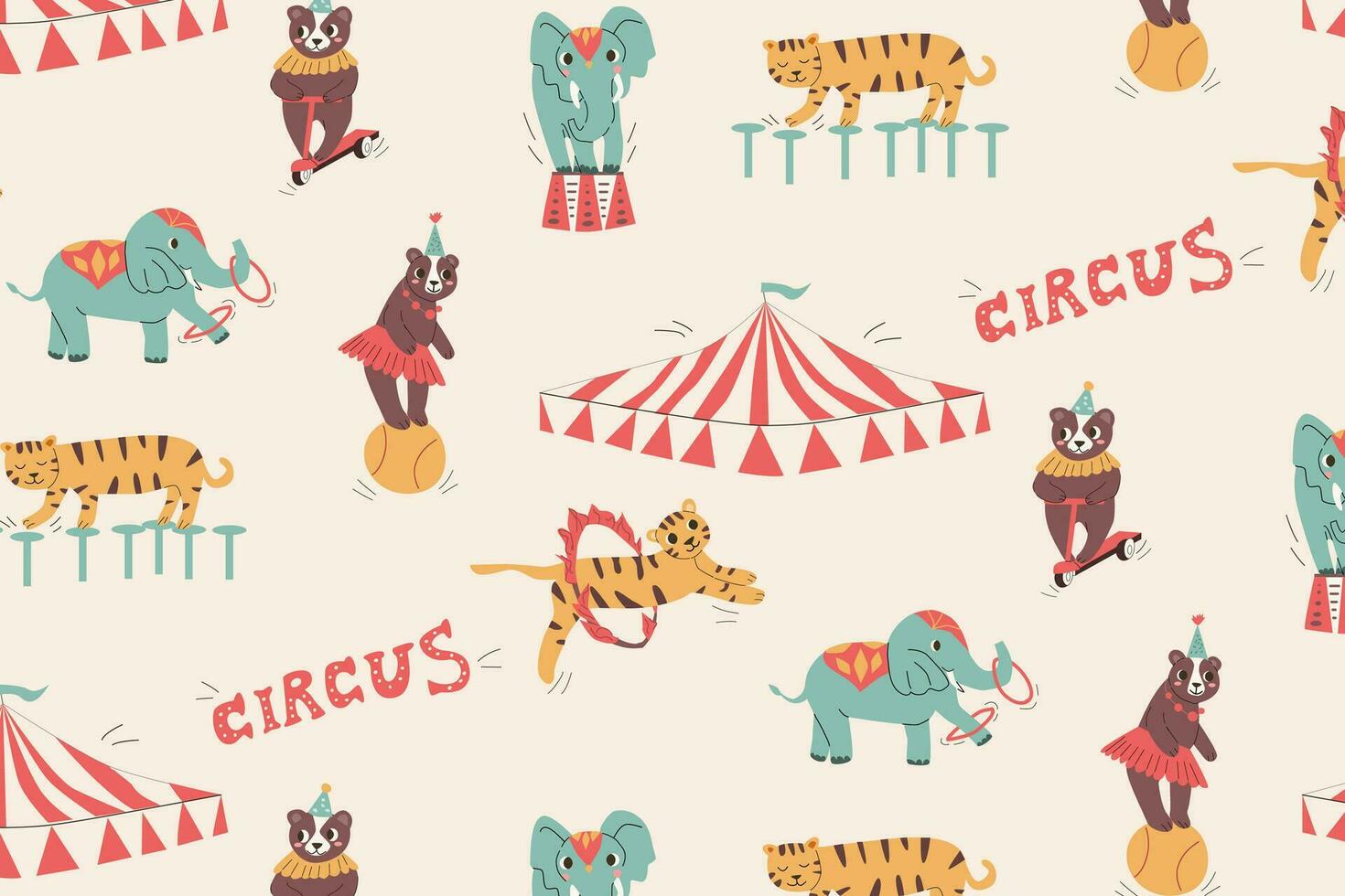 seamless pattern with circus animals and tent vector