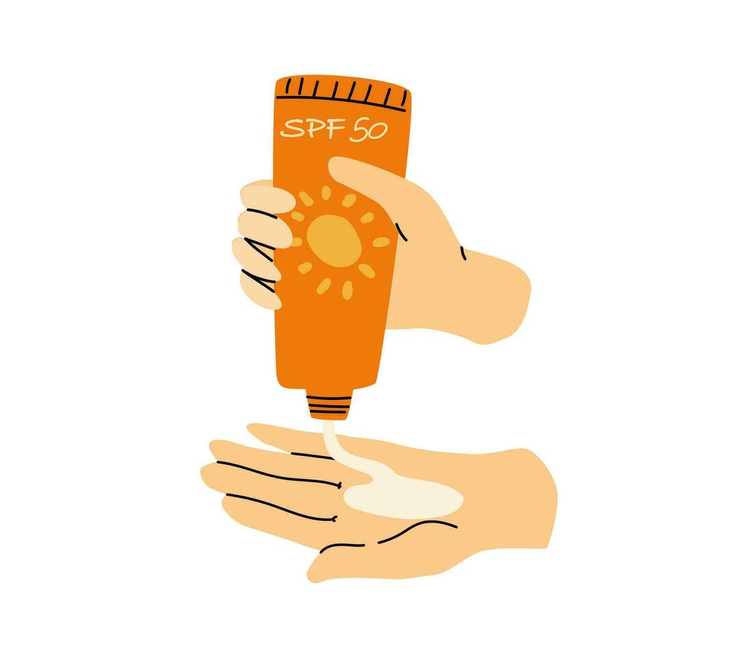 close up hand apply cream or lotion from tube vector