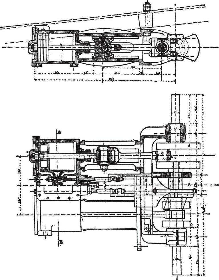 Purrey engine, vintage engraving. vector