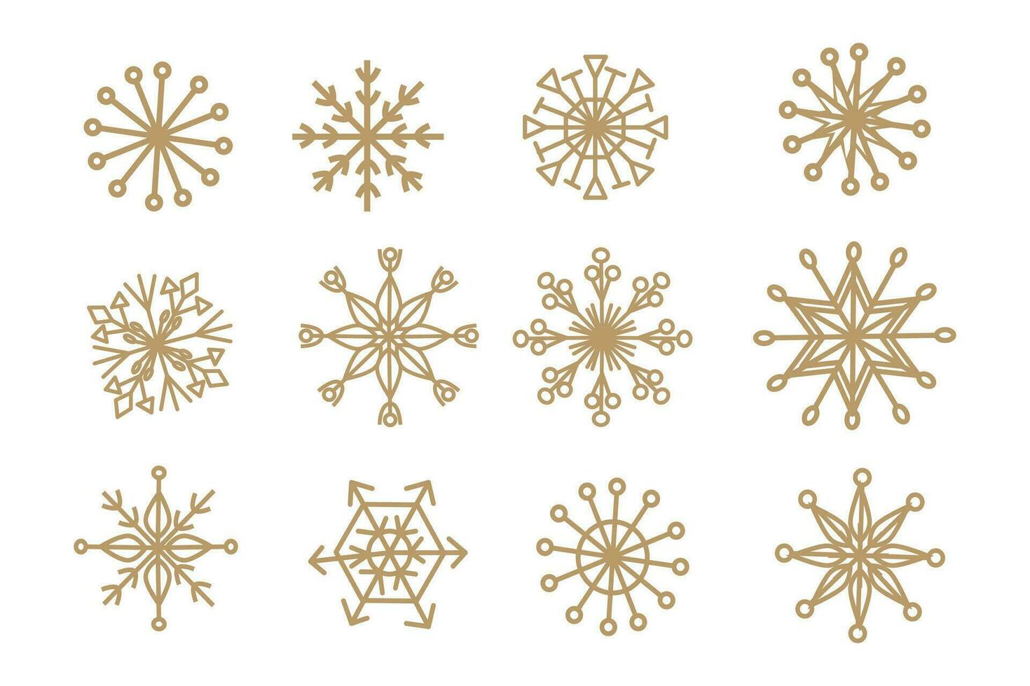 Doodle gold snowflakes on white background vector