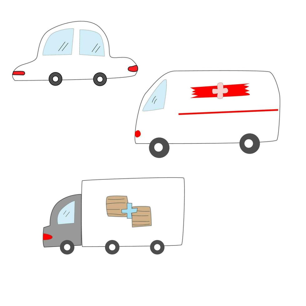 a set of cars for children doodle ambulance vector