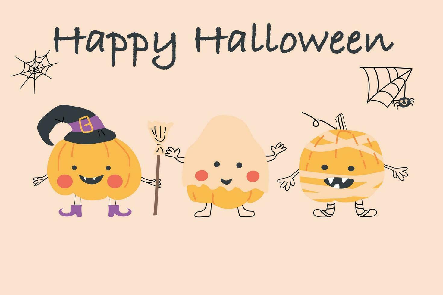 cute pumkin monsters in halloween costume banner vector