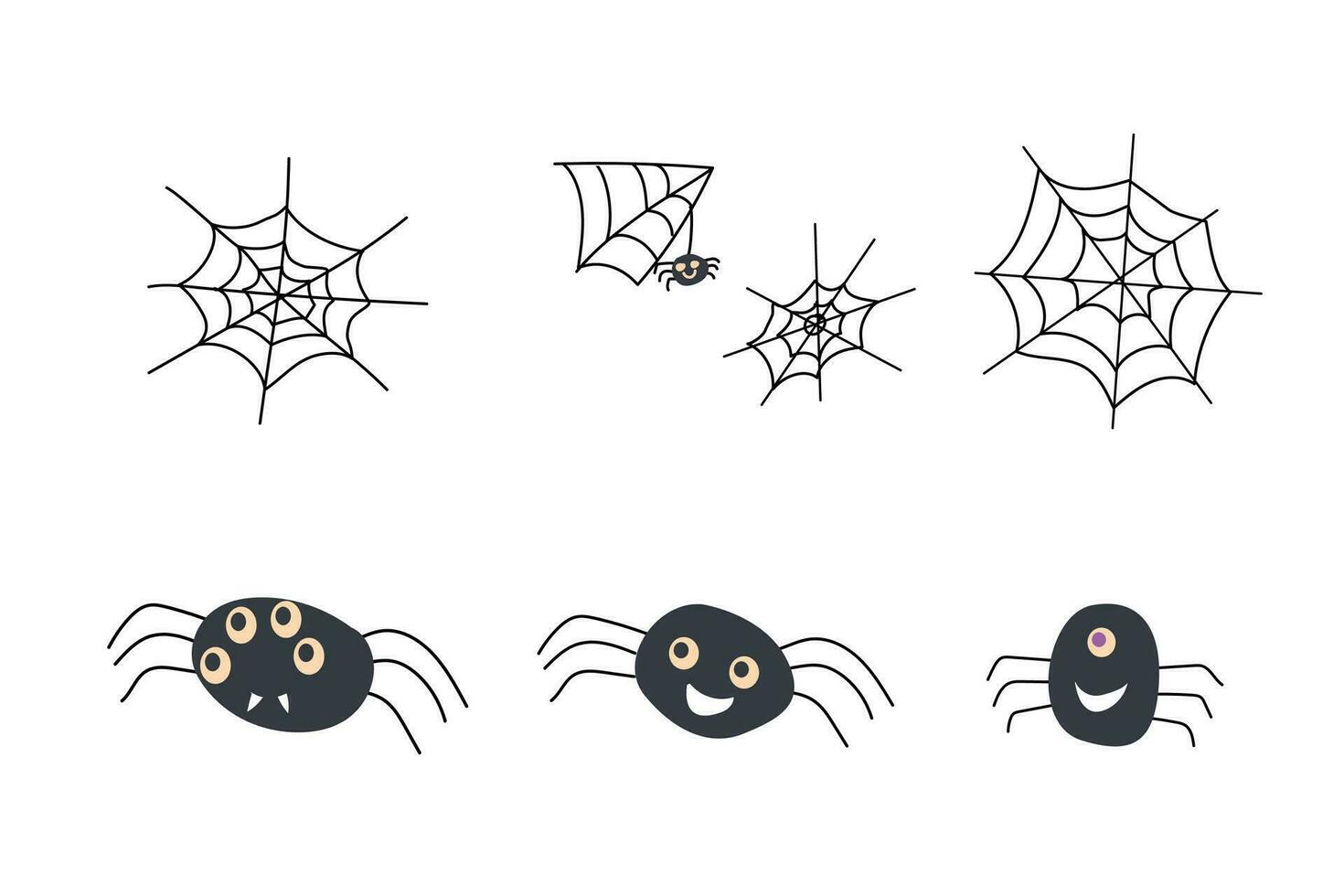 funny cartoon spiders monsters and cobweb set vector