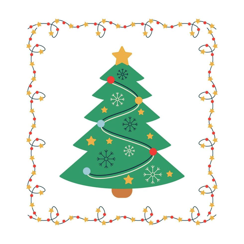 Set of Christmas tree, toy, ornament for the tree and frame. vector