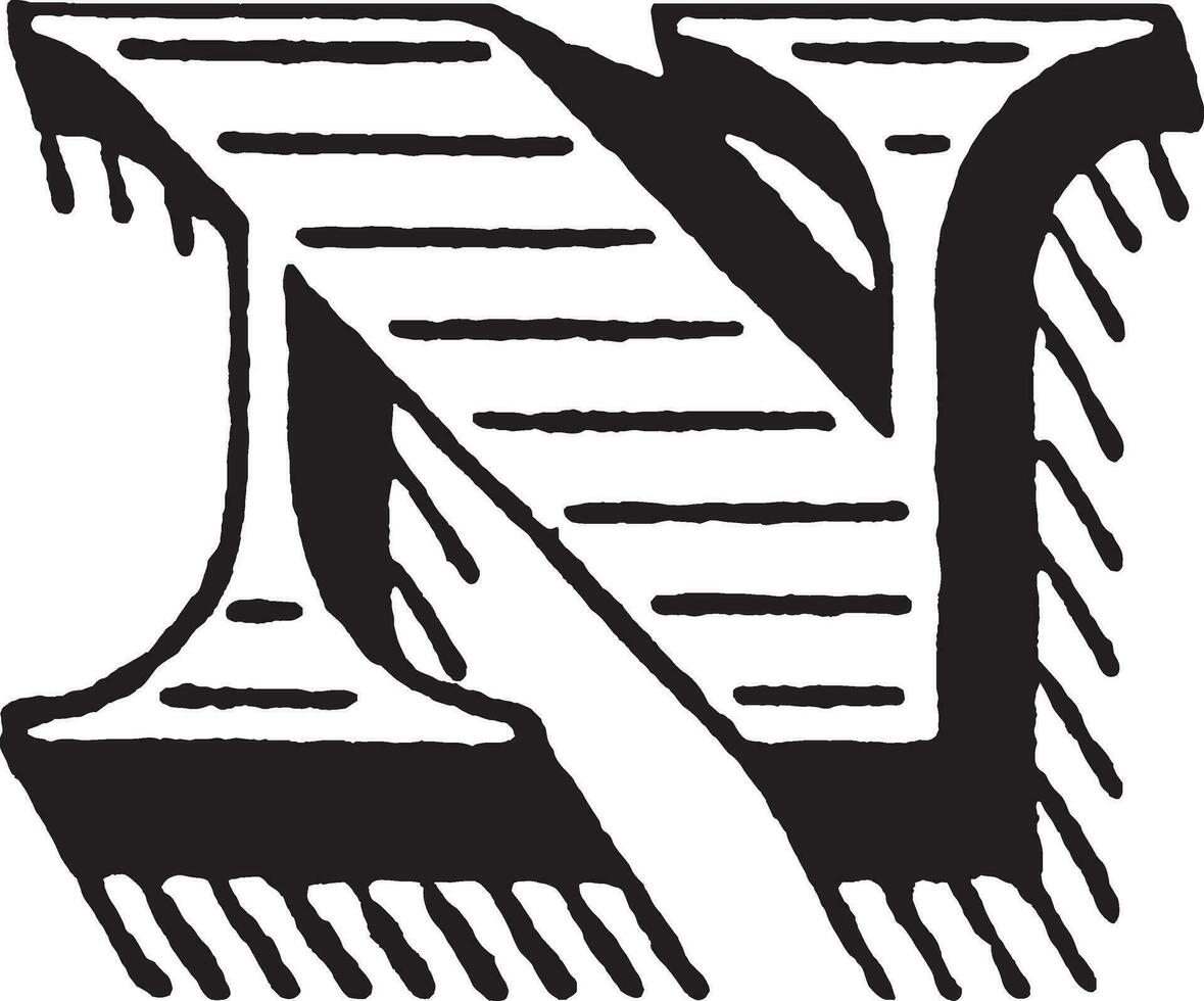 N, Shaded initial, vintage illustration vector