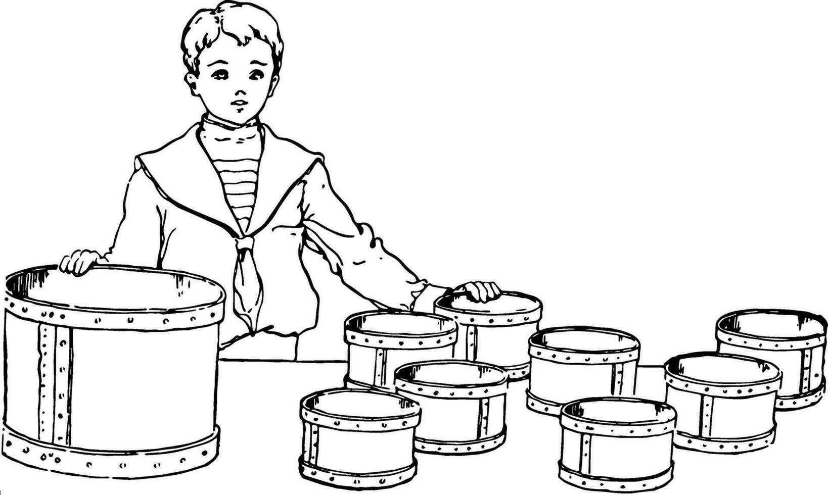 Child Measuring Using Pecks And Quarts vintage illustration. vector